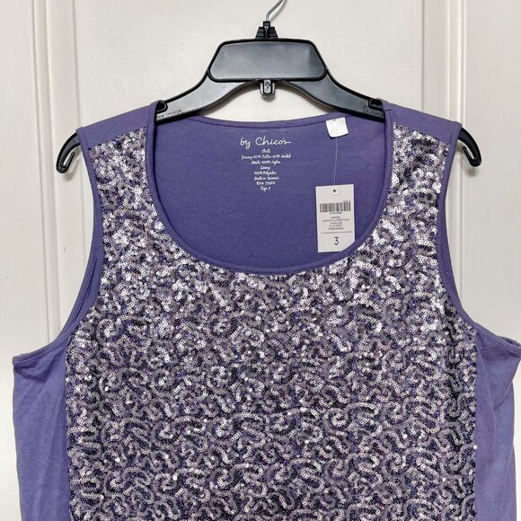 By Chicos Shimmering Lavender Sequin Tank Top in Lavander Size 3 / US XL - Picture 2 of 9